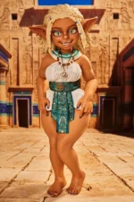 Si70 AT Kaela suntan skin goblin girl mini sex doll full body front legs crossed standing pose Egyptian white outfit hieroglyph pillar hall background – CLM Classic