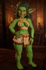 Si70 AT Kaela green skin goblin girl mini sex doll front view wearing tribal outfit – CLM Classic