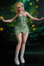 Mini Fairy Fantasy Sex Doll Holly – Full Body Front View in Green Fairy Dress with Wings | CLM Classic