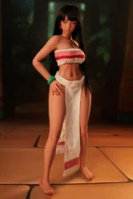 Si70 MO Roxy Mini Anime Sex Doll front view with long hair down, hand on hip, wrap skirt outfit