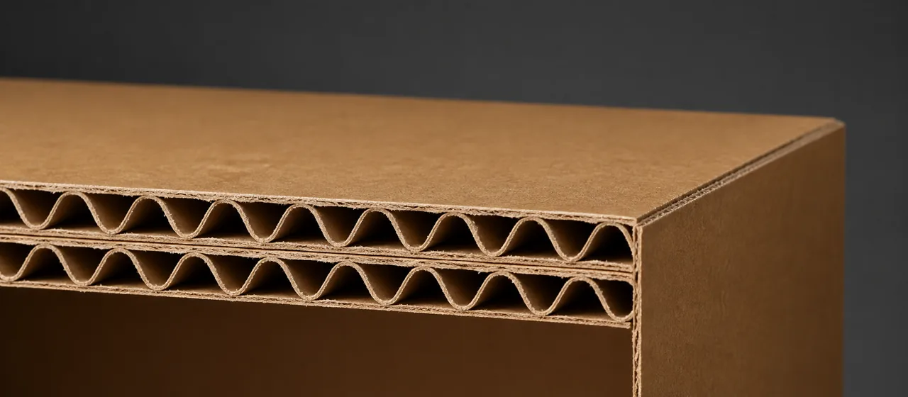 Close view of a double-wall corrugated cardboard support core