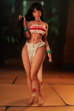 Si70 MO Roxy Mini Anime Sex Doll close-up torso view running fingers through long black hair