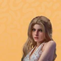 Blonde sex doll on Ganova yellow patterned background