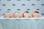 PA-Theory: This full-view comparison image displays the side profile of four different product models lined up from left to right, specifically highlighting the unique characteristic emblems printed on each of their buttocks along with their plump silhouettes.