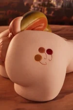 PA-Peppy: This rear-quarter view showcases the full double-hip profile of the product laid flat, displaying the signature three-balloon emblem on the right hip and partial private area details on the left, paired with a multi-colored tail draped over the top.