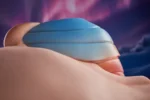 PA-Ray: This close-up shot captures the color distribution of the product's tail from another angle, highlighting its plump, smooth light-blue layered surface at the top and the gradual transition into pink.