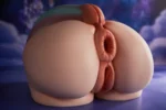 PA-Razor: This full view showcases the product's plump buttocks and private anatomy, clearly presenting the smooth, delicate skin texture alongside the highly fleshy dual channels and intricate wrinkled details in the center.