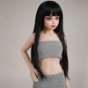 Long Straight Black Hair with Blunt Bangs