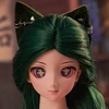 Long Green Center Parted Curly Hair