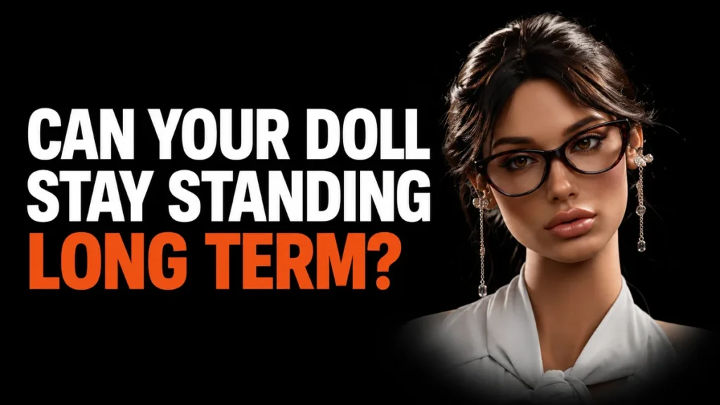 Doll wearing glasses beside the question: Can your doll stay standing long term?