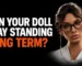 Doll wearing glasses beside the question: Can your doll stay standing long term?