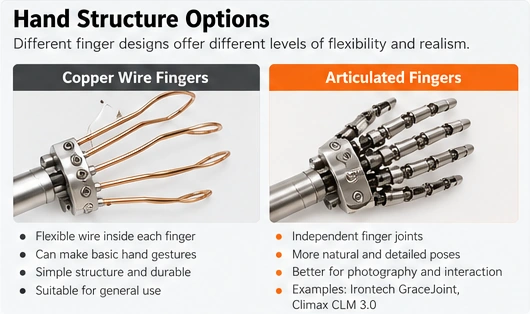 Illustrative comparison of wire fingers and segmented mechanical finger joints.