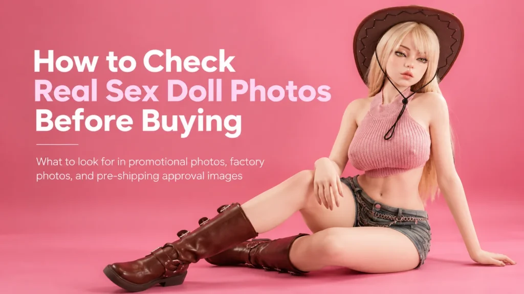 How to Check Real Sex Doll Photos Before Buying — pink blog cover featuring a doll in a cowboy outfit
