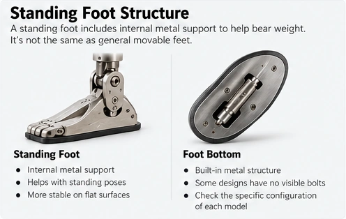 Illustration of internal standing foot support and the underside of a foot.
