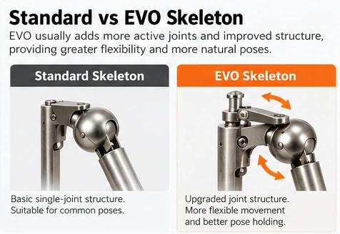 Illustrative comparison of standard and upgraded shoulder joint structures.
