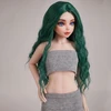 Green Center Parted Long Curly Hair